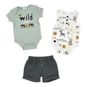 NWT Baby Mode "Wild About Mom" Perfect Summer Set Unisex 3pc Set. Size 12M
